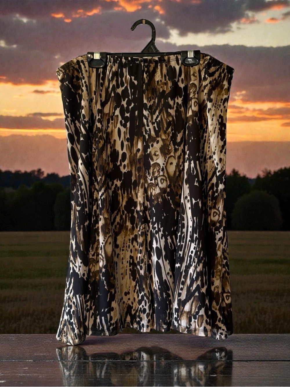 Christopher & Banks Brown and Black Abstract Print Stretchy Full Skirt